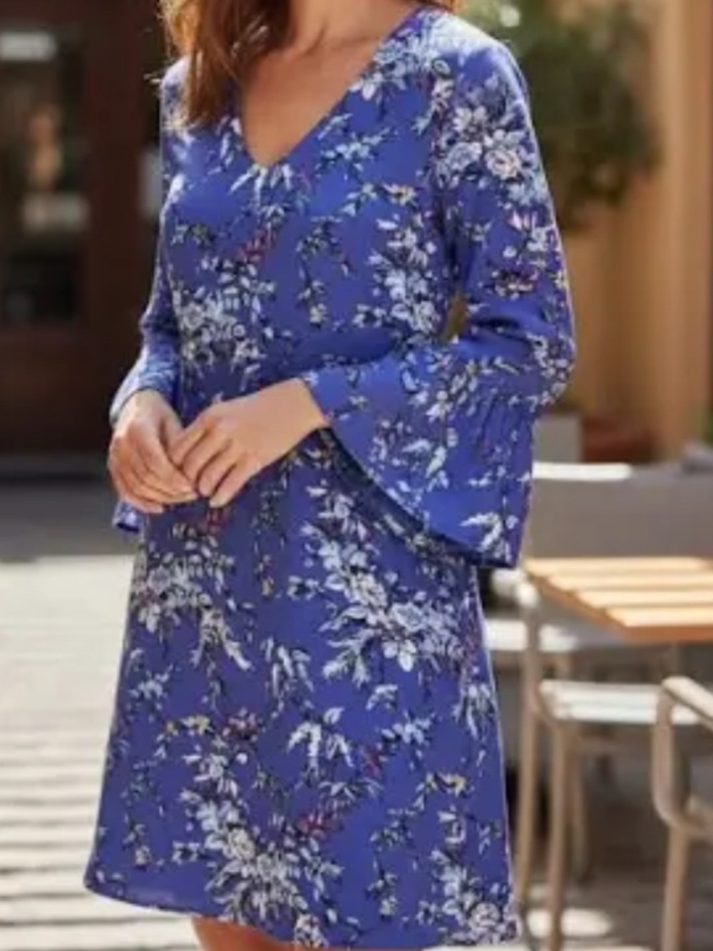 LOFT Navy Purple Floral V-Neck Tiered Sleeve Dress 18